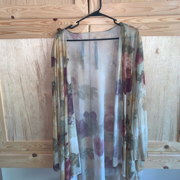 Vintage victorian floral rose shear open front cardigan size 26W - Picture 2 of 4